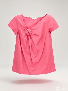 Paule Ka Pink Knot-Front Short Sleeve Top